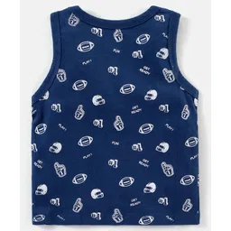 Babyhug 100% Cotton Antibacterial Sleeveless Sando Stripes & Bear Print Pack of 3 - Blue & Red image 3