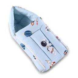 Babyhug 100% Cotton Baby Sleeping Bag with Hood Little Astronaut Print - Light Blue| Use as Carry Nest, Mattress or Sleeping Bag| Newborn to Toddler Boys & Girls| New Born Gifting| Warm and Cozy-picture-19