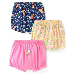 Babyhug 100% Cotton Bloomers Fox & Floral Print Pack of 3- Blue Yellow & Pink-picture-25