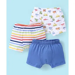 Babyhug 100% Cotton Car Printed Trunk Pack of 3 - White & Blue-picture-29