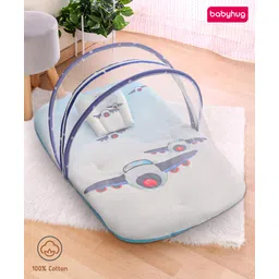 Babyhug 100% Cotton Digital Print Mattress Set with Mosquito Net Aeroplane Theme - White-picture-19