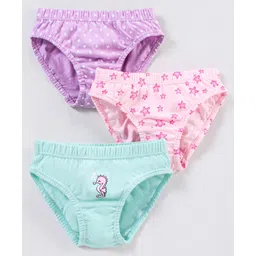 Babyhug 100% Cotton Floral & Star Fish Printed Panties Pack of 3 - Purple & Sea Green-picture-17
