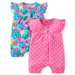Babyhug 100% Cotton Frill Sleeves Romper Polka Dots & Floral Print Pack of 2 - Multicolour-picture-11
