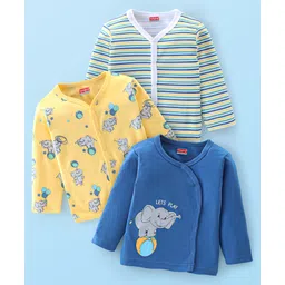 Babyhug 100% Cotton Full Sleeves Elephant Print Front Open Vests Pack of 3 - Multicolour-picture-16
