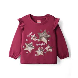Babyhug 100% Cotton Full Sleeves Top with Frill Detailing & Sequin Embellished Star - Wine-picture-17