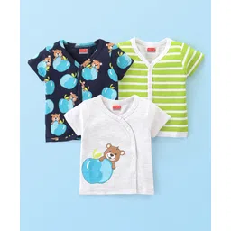 Babyhug 100% Cotton Half Sleeves Front Open Striped Vests Pack of 3 - Multicolor-picture-12