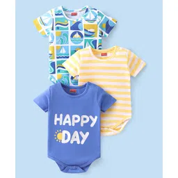 Babyhug 100% Cotton Half Sleeves Onesies With Text Print Pack of 3 - Green Yellow & Blue-picture-13