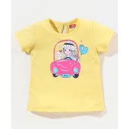 Babyhug 100% Cotton Half Sleeves Tee With Kitty & Doll Graphics- Yellow-picture-12