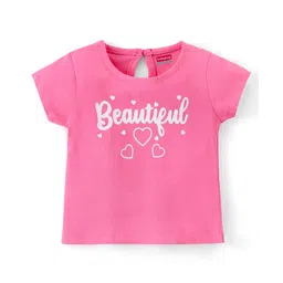 Babyhug 100% Cotton Half Sleeves Tee with Text Graphics - Pink-image-4