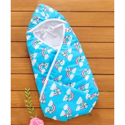 Babyhug 100% Cotton Hooded Quilted Wrapper Panda Print - Blue-picture-11