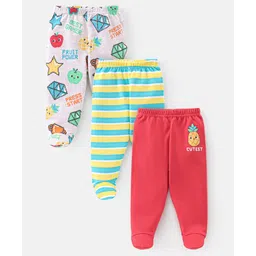 Babyhug 100% Cotton Interlock Knit Bootie Legging Stripes & Apple Print Pack Of 3 - Multicolor-image-25