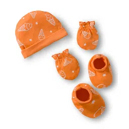 Babyhug 100% Cotton Interlock Knit Cap Mittens & Booties Set with Ice Cream Print Orange - Diameter 15.5 cm-image-40