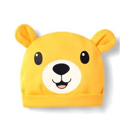 Babyhug 100% Cotton Interlock knit Cap With Bear Face & Ear Applique - Yellow-image-27