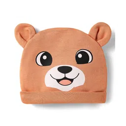 Babyhug 100% Cotton Interlock Knit Cap With Bear Print & Ear Applique Tan - Diameter 10 cm-image-29