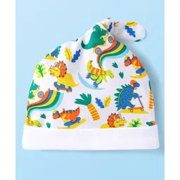 Babyhug 100% Cotton Interlock Knit Cap With Dino Print - White-image-27