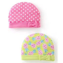 Babyhug 100% Cotton Interlock Knit Caps Polka Dot Print Pack of 2 - Multicolor-image-10