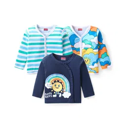 Babyhug 100% Cotton Interlock Knit Full Sleeves Front Open Jhablas with Rainbow & Striped Print Pack of 3 - Multicolor-image-11