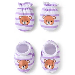 Babyhug 100% Cotton Interlock Knit Mittens & Booties Set With Animal Print - Purple-picture-26