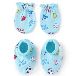 Babyhug 100% Cotton Interlock Knit  Mittens & Booties with Ball Print - Sky Blue-picture-23