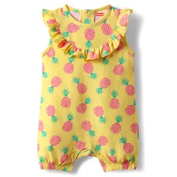 Babyhug 100% Cotton Interlock Knit Sleeveless Romper with Pineapple Print - Yellow-picture-24