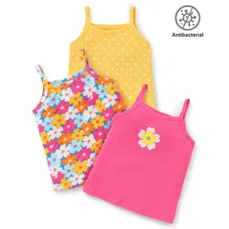 Babyhug 100% Cotton Knit Anti Bacterial Sleeveless Slips with Floral and Polka Dots Print Pack of 3 - Multicolor-picture-11
