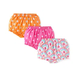 Babyhug 100% Cotton Knit Antibacterial Bloomers Floral & Hearts Print Pack of 3 - Orange Pink & White-picture-28
