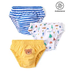 Babyhug 100% Cotton Knit Antibacterial Briefs Teddy Print Pack of 3 - Multicolour-picture-28