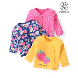 Babyhug 100% Cotton Knit Antibacterial Front Open Full Sleeves Vests with Floral & Polka Dots Print Pack of 3 - Multicolour-picture-19