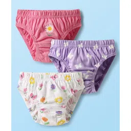 Babyhug 100% Cotton Knit Antibacterial Panties With Floral Print Pack Of 3 - Purple White & Pink-picture-23