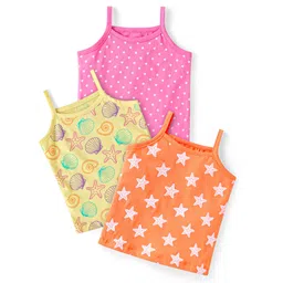 Babyhug 100% Cotton Knit Antibacterial Singlet Sleeves Slips with Floral & Star Print Pack of 3 - Pink Orange & Yellow-picture-25