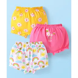 Babyhug 100% Cotton Knit Bloomers with Floral & Honeybees Print Pack of 3 - Yellow Pink & White-picture-34