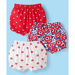 Babyhug 100% Cotton Knit Bloomers with Floral & Polka Dots Print Pack of 3 - Red & White-picture-20