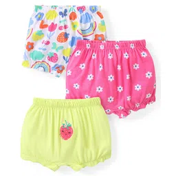 Babyhug 100% Cotton Knit Bloomers with Floral & Strawberry Print Pack of 3 - Multicolour-picture-26