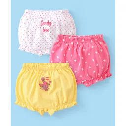 Babyhug 100% Cotton Knit Bloomers with Hearts & Polka Dots Print Pack of 3 - Multicolor-picture-24