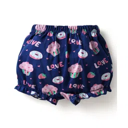 Babyhug 100% Cotton Knit Bloomers with Love & Cup Cake Print Pack of 3 - Pink & Navy Blue image 3