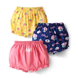 Babyhug 100% Cotton Knit Bloomers with Love & Cup Cake Print Pack of 3 - Pink & Navy Blue-picture-10