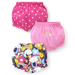 Babyhug 100% Cotton Knit Bloomers with Rainbow & Polka Dots Print Pack of 3 - Pink & Blue-picture-13