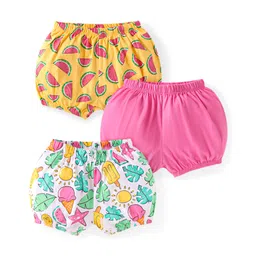 Babyhug 100% Cotton Knit Bloomers with Tropical Theme Print Pack of 3 - Yellow Pink & White-picture-37