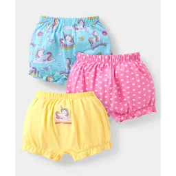 Babyhug 100% Cotton Knit Bloomers With Unicorn & Hearts Print Pack of 3 - Yellow Pink & Light Blue-picture-36