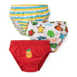 Babyhug 100% Cotton Knit Briefs Striped and Fruit Print Pack of 3 - Multicolor-picture-30