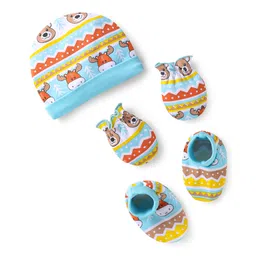 Babyhug 100% Cotton Knit Cap Mittens & Booties With Animal Print Multicolor - Diameter 9 cm-picture-21