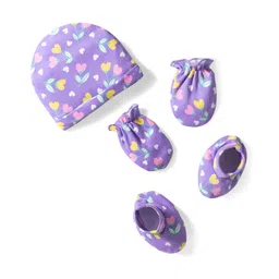 Babyhug 100% Cotton Knit Cap Mittens & Booties With Floral Print Voilet - Diameter 10 cm-picture-16