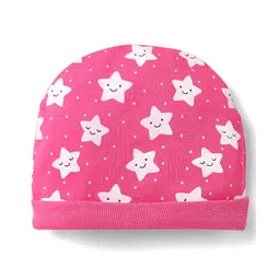 Babyhug 100% Cotton Knit Cap Mittens & Booties With Star & Polka Dot Print - Dark Pink image 2