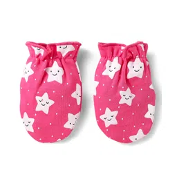 Babyhug 100% Cotton Knit Cap Mittens & Booties With Star & Polka Dot Print - Dark Pink image 5