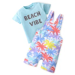 Babyhug 100% Cotton Knit Dungaree with Half Sleeves Inner T-Shirt  Palm Tree Print - Multicolor-picture-10
