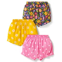 Babyhug 100% Cotton Knit Floral & Polka Dot Printed Bloomers Pack of 3 - Navy Blue Pink & Yellow-picture-25