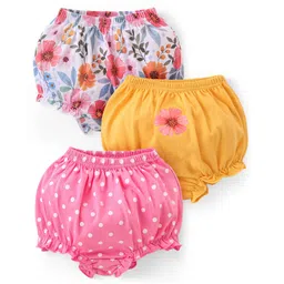 Babyhug 100% Cotton Knit Floral & Polka Dots Printed Antibacterial Bloomers Pack of 3 - Multicolour-picture-21
