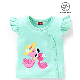 Babyhug 100% Cotton Knit Frill Sleeves Antibacterial Vest Flamingo Print - Green-picture-13