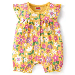 Babyhug 100% Cotton Knit Frill Sleeves Floral Printed Romper - Yellow-picture-19