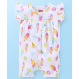 Babyhug 100% Cotton Knit Frill Sleeves Ice Cream Printed Romper - White-picture-12